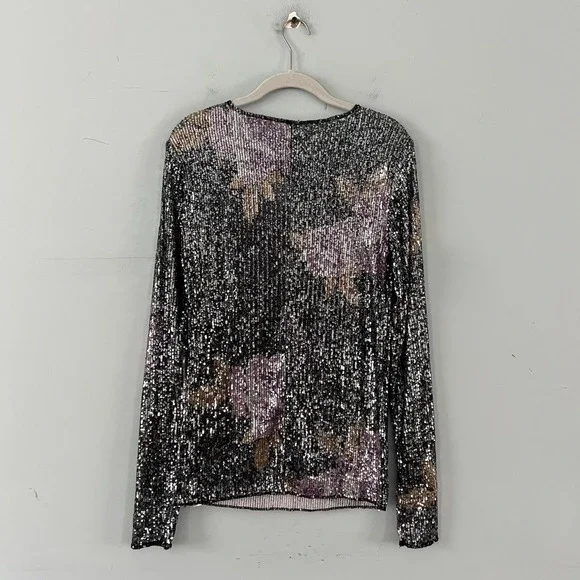 NWT Free People Intimately Gold Rush Black Combo Printed Sequin Long Sleeve - Picture 5 of 6